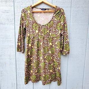 Boden Silk Cotton Jersey Knit Empire Waist Floral Dress size 12 UK 8 US Green